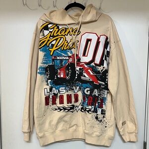 🏁🏎️🏁 Watson Grand Prix Cream Hoodie with Rhinestones Size L